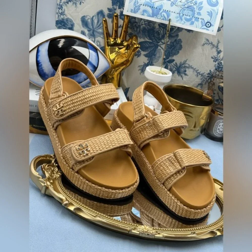 🆕 TORY BURCH 🧿 NWOB Kira Sport Sandal, Havana Sand Natural Raffia - Sz US 8.5 - Picture 3 of 15